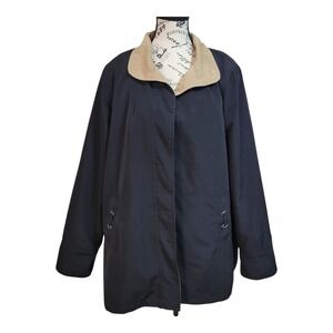 Tally Ho Outerwear Coat With Detachable Lining Size PL Black With Tan Trim...